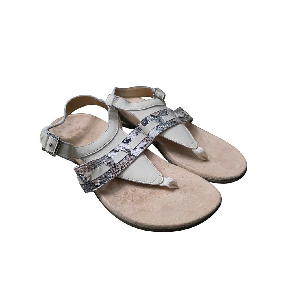 Vionic Lupe Boa Leather Thong Sandals Cream Snake Skin Print Leather Size 9 Wide